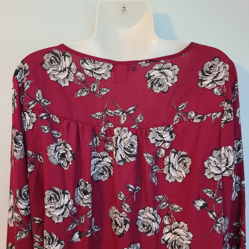Torrid Georgette Floral Blouse Keyhole Magenta Long Sleeve Women's Size 0 (L 12) - Picture 6 of 15